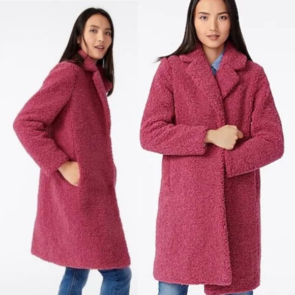 J. Crew Teddy Sherpa Topcoat Jacket Coat M Dried Rose Pink Romantic Preppy $248 - Picture 4 of 16